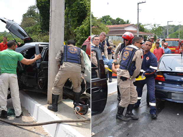 Carro bate em poste em acidente na Paraíba (Foto: Walter Paparazzo/G1)