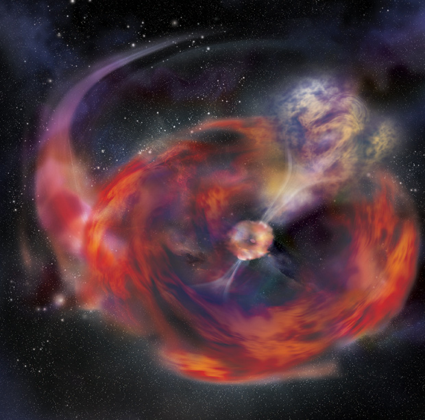 Imagem mostra como seria uma supernova, uma fonte poderosa de emissão de raios gama. (Foto: A. Simonnet / NASA / E/PO / Universidade Estadual Sonoma)