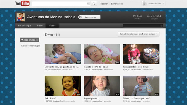 Canal de Isabela no YouTube já recebeu mais de 30 milhões de acessos (Foto: Reprodução)