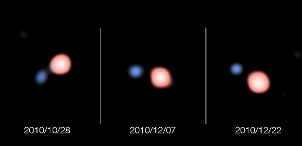 Estrela gigante vermelha perde massa para a azul, mais quente. (Foto: ESO/PIONIER/IPAG)