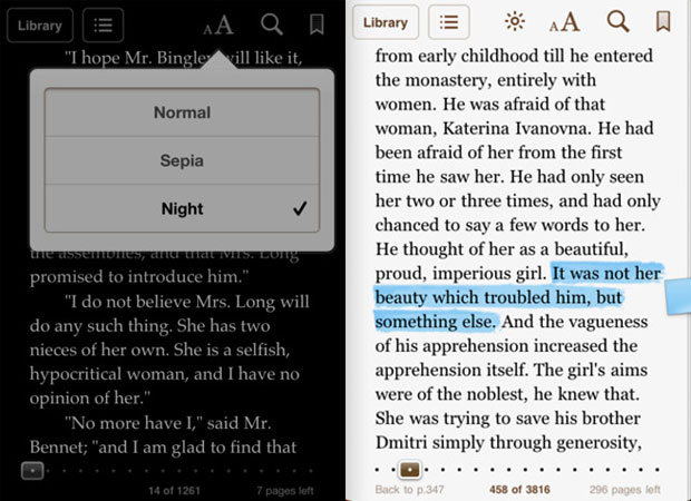 Novo iBooks permite ler livros no escuro e destacar partes do texto (Foto: Divulgação)