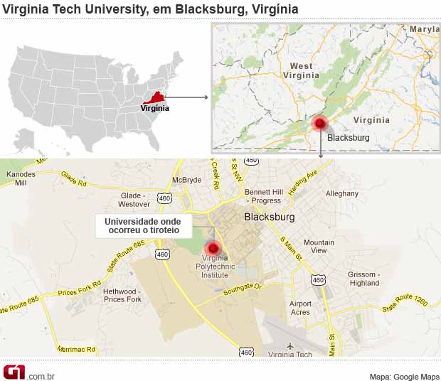 mapa virginia tech (Foto: arte g1)