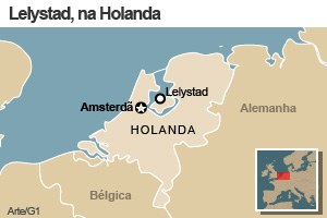 Mapa indicativo. Lelystad, Holanda. (Foto: Arte G1)