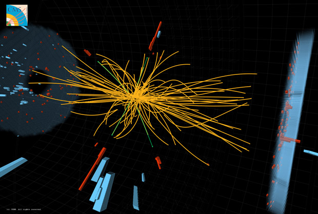 Ilustração de uma colisão entre partículas promovida pelo acelerador LHC. É com experimentos como esse que os cientistas estudam partículas como o bóson de Higgs (Foto: Cern)