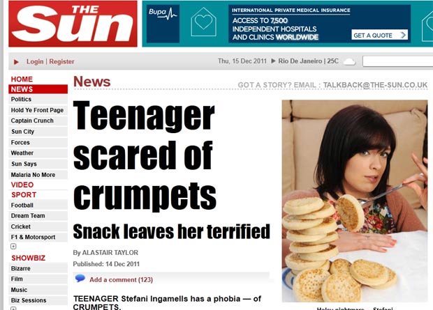 Britânica Stefani Ingamell diz que tem fobia de 'crumpets'. (Foto: Reprodução/The Sun)