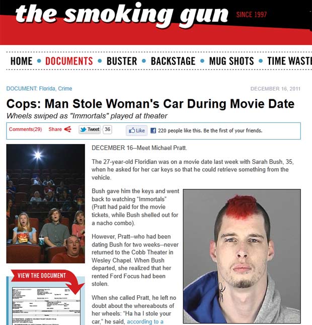 Reportagem do site 'Smoking Gun' mostra foto de Michael Pratt, que roubou carro de mulher com quem saía há três semanas (Foto: Reprodução)