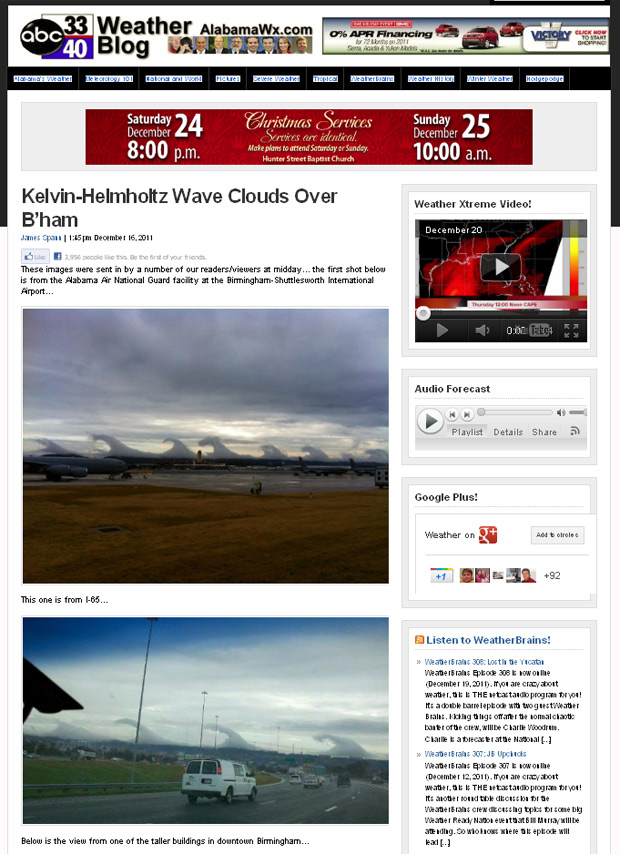 Site da ABC 3340 mostra imagens das "nuvens em forma de tsunami". (Foto: Reprodução)