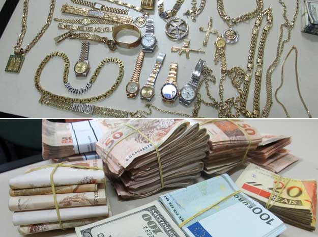 Operação contra quadrilha armada apreende dinheiro e jóias. (Foto: Dennys Coelho/Secretaria de Segurança)