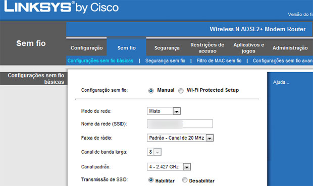 Configuração de rede em Wi-Fi Protected Setup ou Manual em um painel da fabricante Linksys, da Cisco. É preciso desativar o WPS para se proteger da falha (Foto: Reprodução)