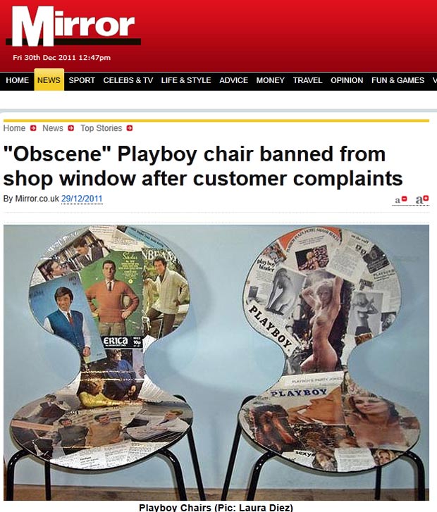 Loja foi obrigada a remover da vitrine uma cadeira considerada 'obscena'. (Foto: Reprodução/Daily Mirror)