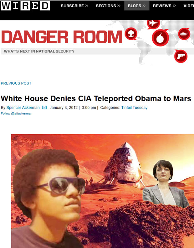 Revista ironizou teoria conspiratória representando Barack Obama e a diretora de um órgão de Defesa americana em Marte (Foto: Reprodução)