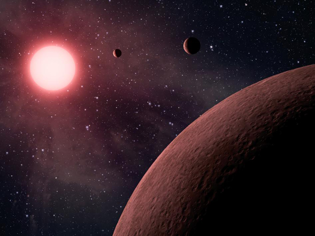 Ilustração mostra como seria o pequeno sistema planetário ao redor de KOI-961. (Foto: JPL - Caltech / Nasa)