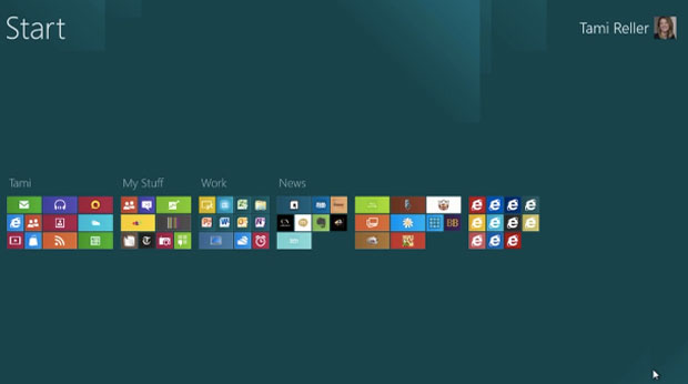 Ao fazer um movimento com os dedos, a tela do Windows 8 se afasta, permitindo montar a tela de aplicativos com maior facilidade (Foto: Divulgação)