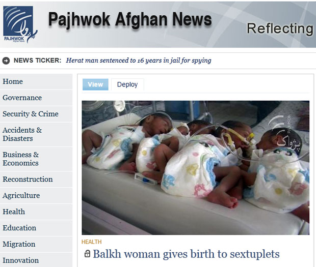 Agência afegã noticiou o nascimento dos sêxtuplos (Foto: Reprodução)