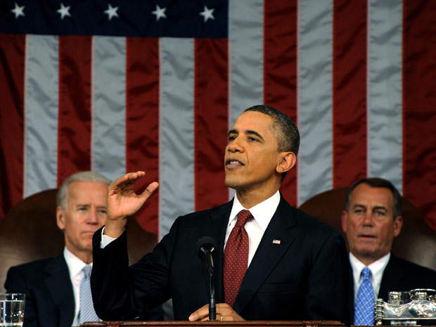 Presidente Barack Obama em discurso do Estado da União (Foto: Saul Loeb/Pool/Reuters)