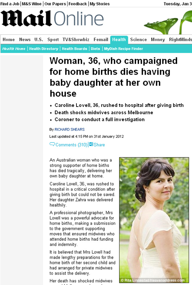 A mãe Caroline Powell, que morreu após o nascimento da segunda filha. (Foto: Daily Mail / Reprodução)