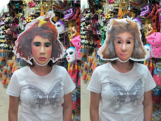 Máscaras de Janete e Valéria estão nas lojas da Rua 25 de Março (Foto: Juliana Cardilli/G1)