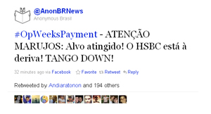 No Twitter, grupo diz ser responsável pela queda do site do banco  (Foto: Reprodução/Twitter)