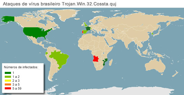 Mapa mostra ataques de vírus brasileiro (Foto: Arte G1)