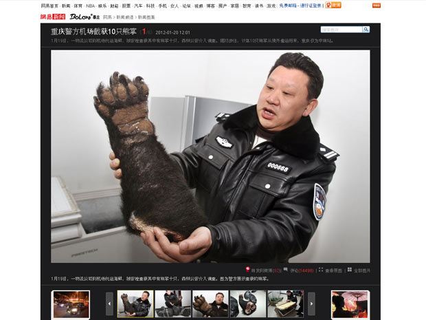 Patas de urso foram encontradas pela polícia chinesa no aeroporto de Chongqing (Foto: Reprodução)