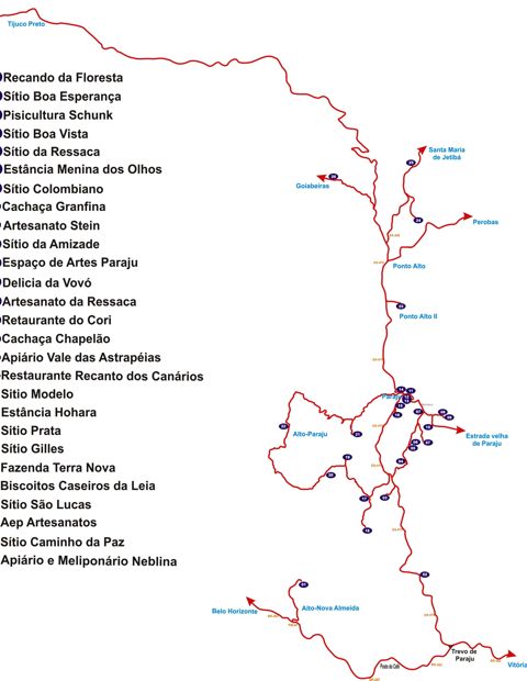 Confira o mapa do Circuito Turístico Paraju (Foto: Divulgação/ Circuito Turístico Paraju)