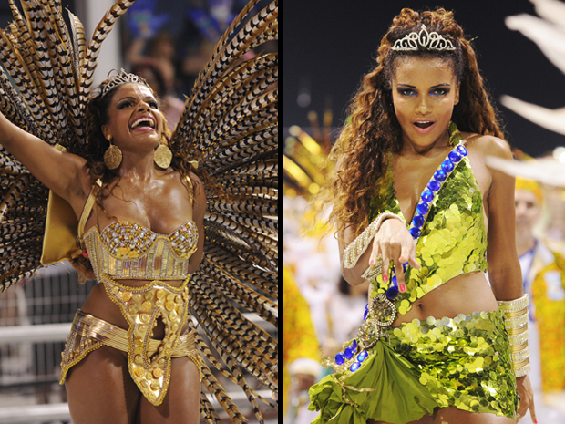 A modelo Quitéria Chagas com as roupas usadas no primeiro e no segundo desfile (Foto: Raul Zito/G1)