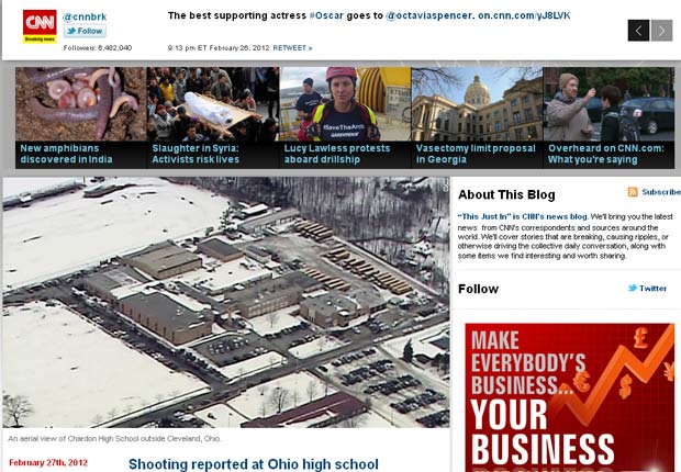 Site da CNN mostra vista aérea da Chardon High School perto de Cleveland, em Ohio (Foto: Reprodução)