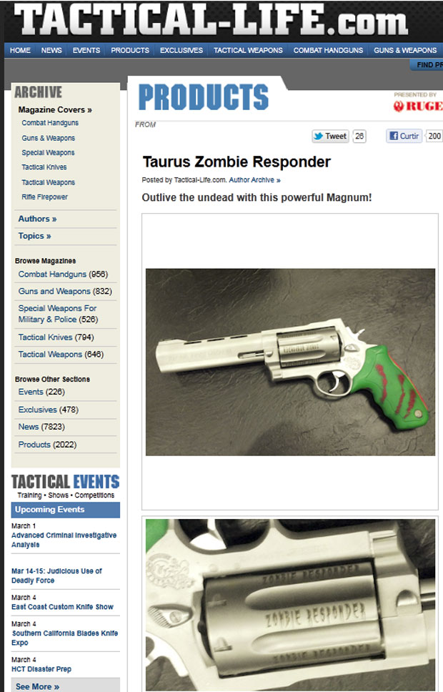Site mostra fotos da nova pistola para defesa contra zumbis (Foto: Reprodução/Tactical-Life)