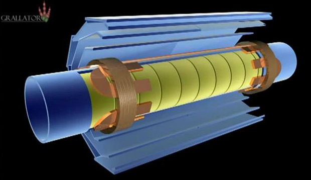 Desenho de como é feito o aprisionamento magnético -- a antimatéria fica na parte amarela (Foto: Reprodução/Cern TV)