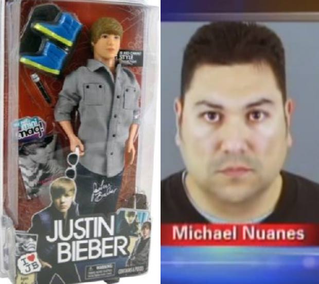 Acusado de agressão, Michael Nuanes diz que namorada o atacou com boneca de Justin Bieber. (Foto: Reprodução)