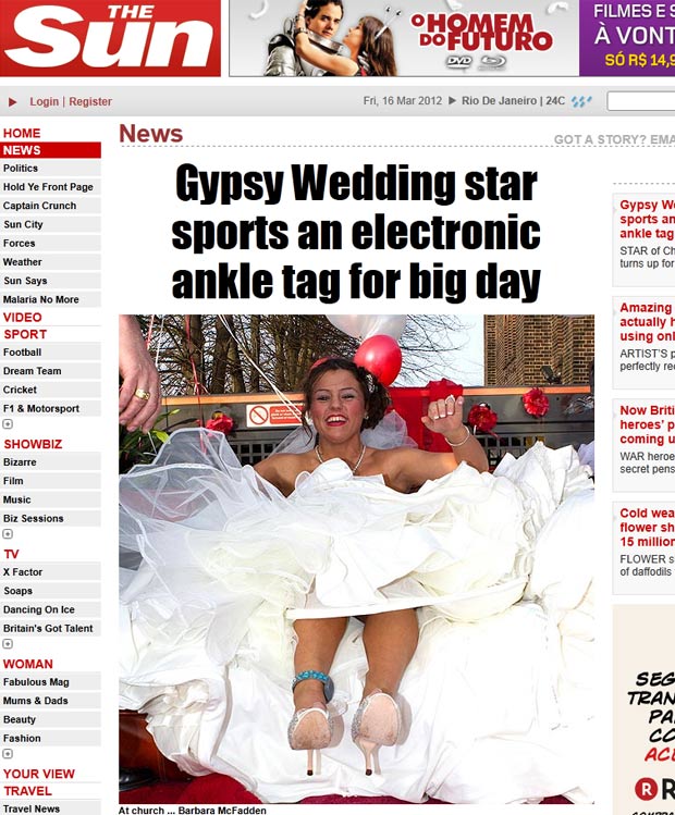 Noiva britânica Barbara McFadyen usou tornozeleira eletrônica decorada com gemas de diamante. (Foto: Reprodução/The Sun)