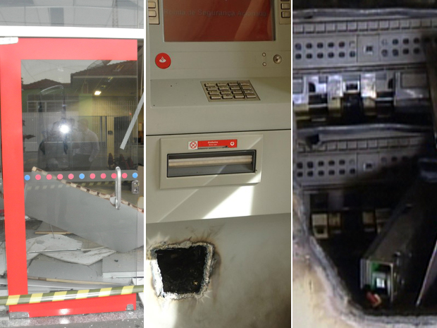 Caixas eletrônicos que foram atacados em Porangaba, Paranapanema e Ribeirão Preto (Foto: EP TV/TV Tem)