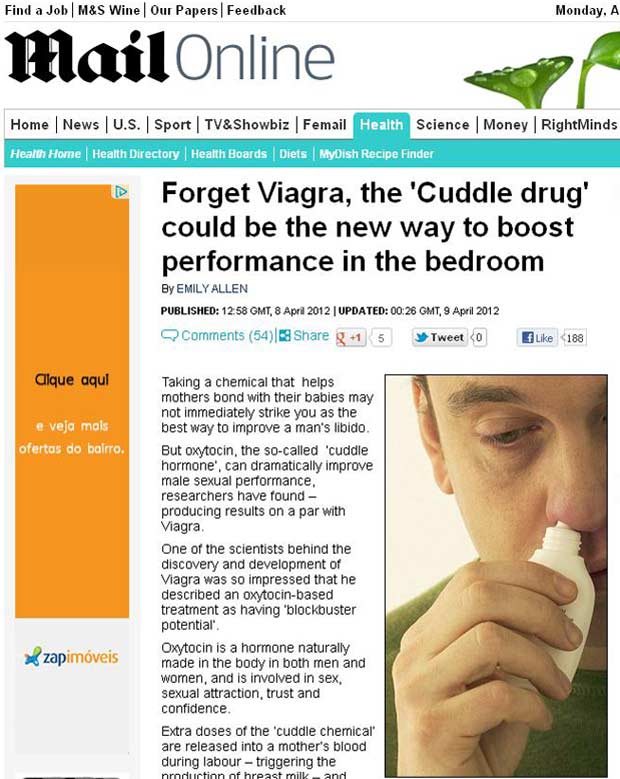 Uso de hormônio em spray mostrou melhoras no desempenho sexual masculino (Foto: Reprodução/ Daily Mail)