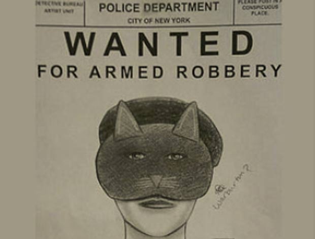 Em 2010, a polícia de Nova York (EUA) divulgou o retrato de uma mulher que assaltou uma loja usando uma máscara de Mulher-gato. (Foto: Divulgação)
