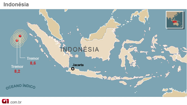 mapa terremotos indonesia versao 1 (Foto: arte g1)