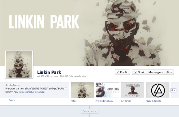 Página da banda Linkin Park, já com o botão Ouvir (Foto: Reprodução)