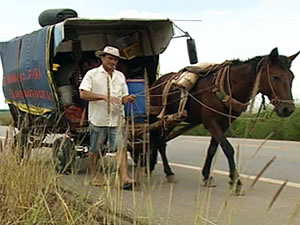 Viajante em carroça (Foto: Reprodução/TVCA)