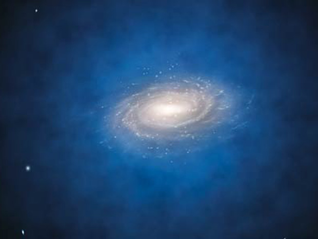 Impressão artística da distribuição esperada de matéria escura em torno da Via Láctea (Foto: ESO/L. Calçada)