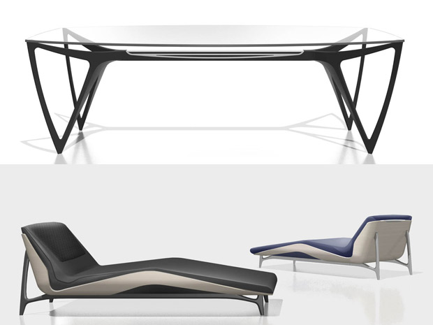 Mesa e chaise desenvolvidos pela Mercedes-Benz (Foto: Divulgação)