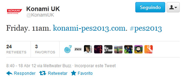 Konami publicou mensagem no Twitter que sugere anúncio relacionado ao game de futebol (Foto: Reprodução)
