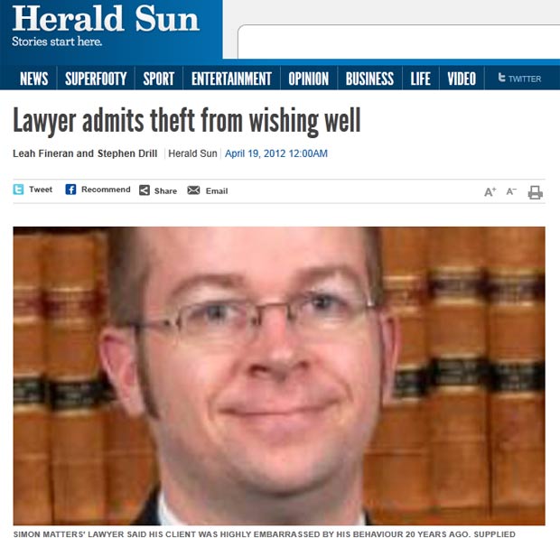 Após 20 anos, Simon Matters admitiu ter roubado 79 centavos. (Foto: Reprodução/Herald Sun)