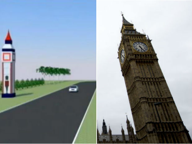 Montagem compara o projeto londrinense e o Big Ben original (Foto: Reprodução RPC TV e AP)