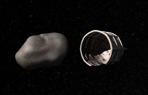 Ilustração feita em computador da visita de uma nave a um asteroide (Foto: AP Photo/Planetary Resources)