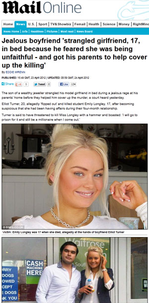 Emily Longley, morta aos 17, e na foto de baixo com o namorado Elliot Turner, acusado de assassinato (Foto: Reprodução/Daily Mail)