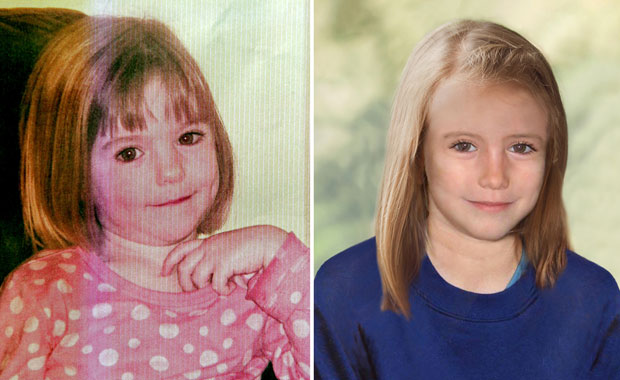 Imagens divulgadas pela Scotland Yard mostram Maddie McCann aos 3 anos (à esquerda) e, em uma projeção feita em computador, como ela estaria atualmente aos 9 (Foto: AFP)