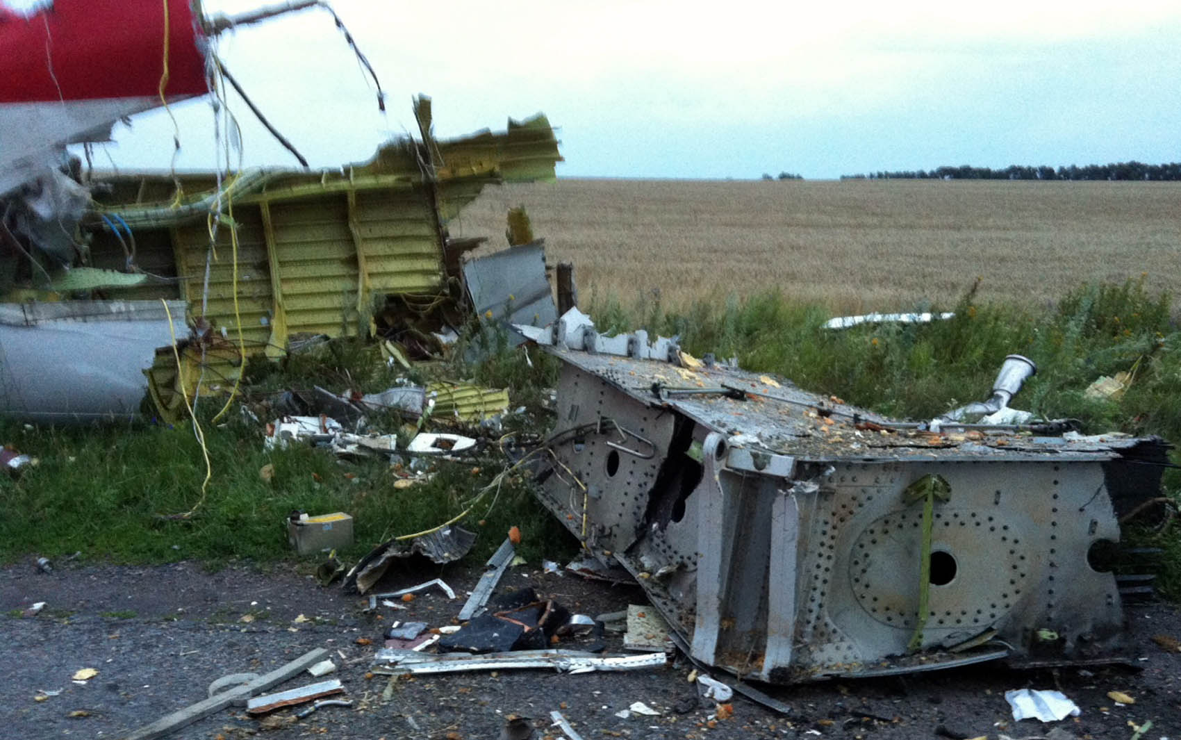 Pedaços da fuselagem do Boeing da Malaysia que caiu na Ucrânia nesta quinta (17)