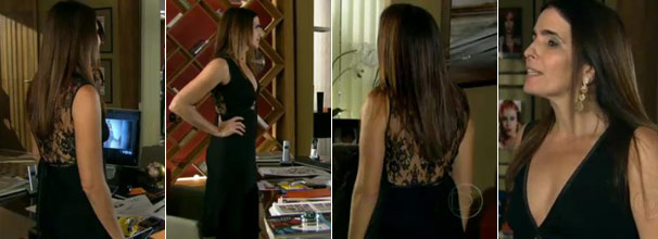 O deslumbrante vestido preto de Suzana (Malu Mader) é da grife Valentino