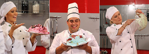 Geovanna Tominaga, André Marques e Fiorella Mattheis se divertem na cozinha do Vídeo Show Retrô