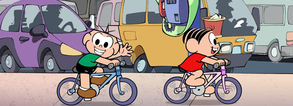 Cebolinha e Mônica elegem a bicicleta como meio de transporte sustentável (Foto: Divulgação/ TV Globo)