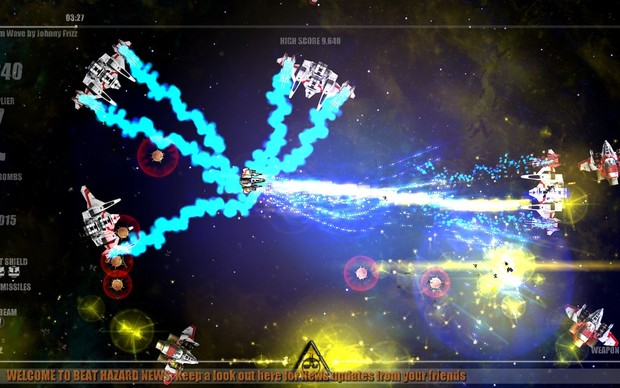Beat Hazard Ultra coloca o jogador no controle de uma nave espacial que dispara raios (Foto: Divulgação)